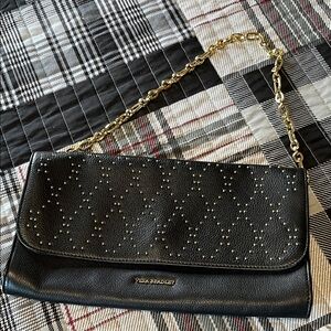 Vera Bradley Black Leather Clutch with Gold Chain
